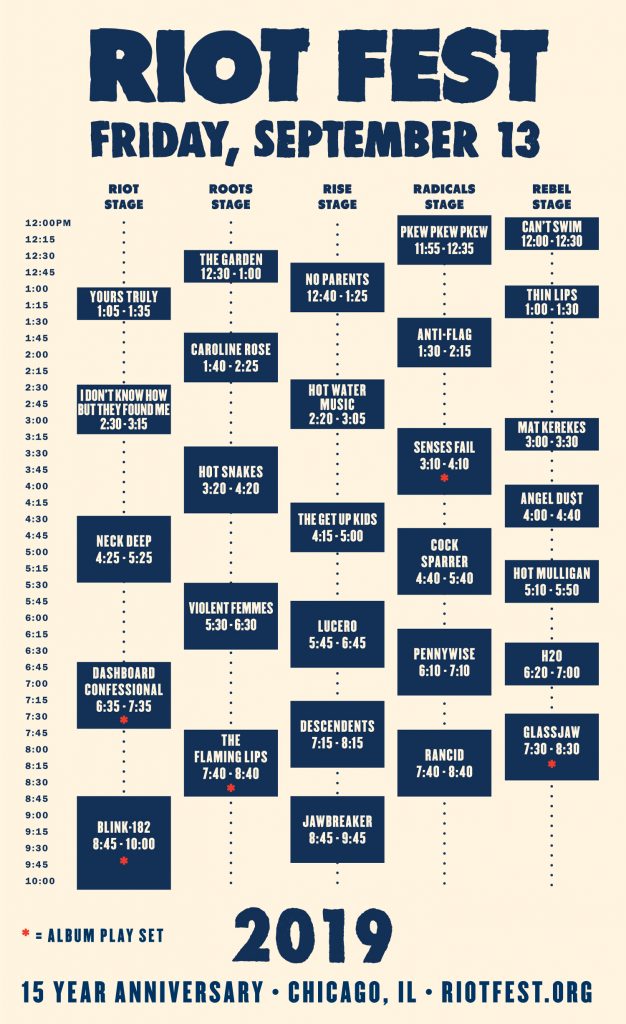 Riot Fest 2019 Friday Set Times
