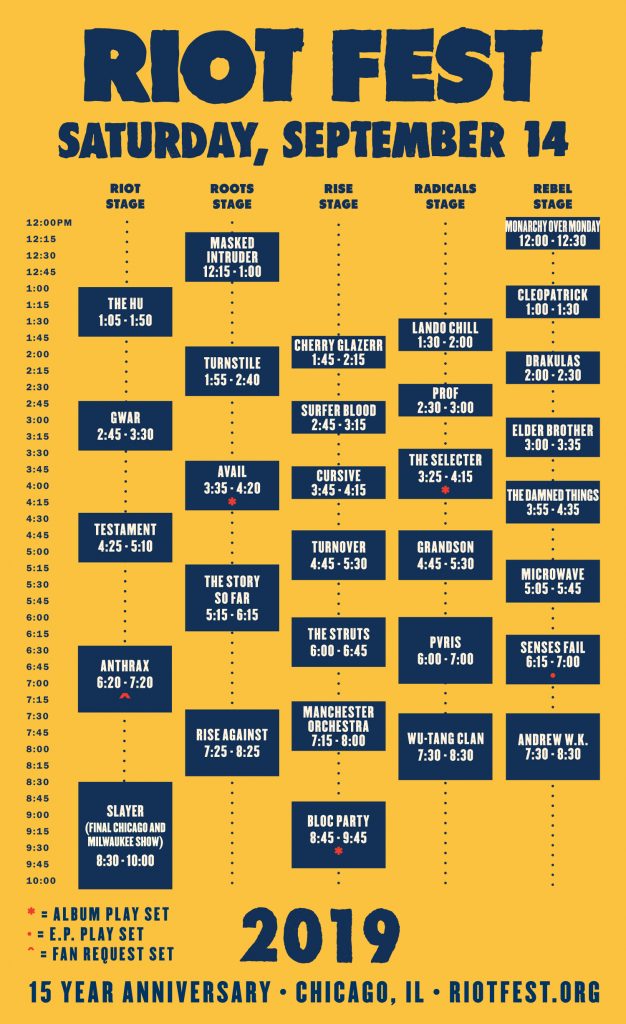 Riot Fest 2019 Saturday Schedule